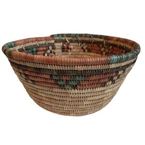 Vintage African Hausa Coiled Woven Grass Basket Bowl 11.5”